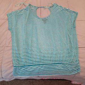 Teal and white striped blouse
